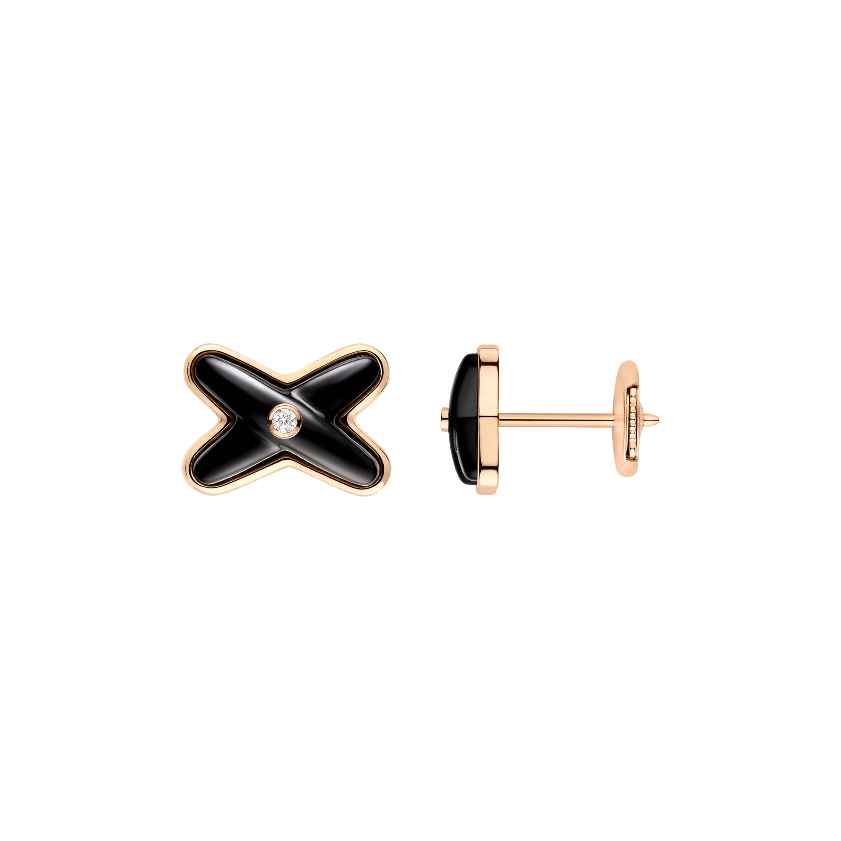 Jeux De Liens Rose Gold Onyx and Diamond Earring